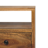 Artisan Mini Classic Solid Wood Bedside Table with 2 Drawers & Open Slot – Compact Bedroom Storage, Brown