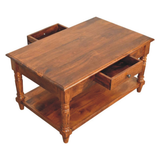 Artisan Furniture Solid Wood Turned Legs Coffee Table with 2 Drawers and Shelf – Living Room, Dark Brown