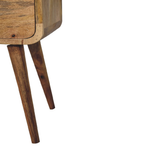 Artisan Furniture Solid Wood Mini Curved Bedside Table with 2 Drawers – Nordic Style, Oak-ish Brown