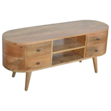 Artisan Furniture Rounded Media Unit in Solid Mango Wood, 4 Drawers & 2 Open Slots – Bedroom, Beige
