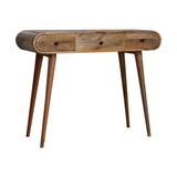 Artisan Furniture Round Dressing Table in Solid Mango Wood with Foldable Mirror & Storage – Bedroom, Beige