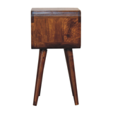 Artisan Furniture Mini Curved Bedside Table with Open Shelf – Solid Mango Wood, Chestnut Brown