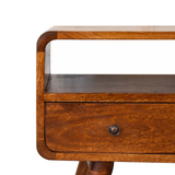 Artisan Mini Curved Solid Wood Media Unit with 2 Drawers – Compact TV Storage for Small Spaces, Chestnut