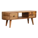 Artisan Furniture Mini Rounded Media Unit in Solid Mango Wood, 2 Drawers & Open Slot – Bedroom, Beige