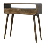 Artisan Furniture Solid Wood Curved Console Table with 2 Drawers & Open Storage – Grey-wash, Grey and Brown