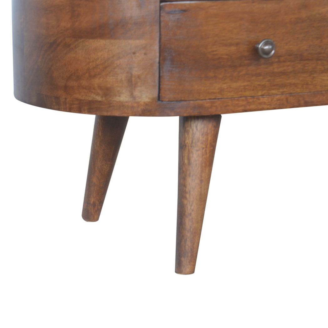 Artisan Furniture Rounded Media Unit in Solid Mango Wood, 4 Drawers & 2 Open Slots – Living Room, Chestnut