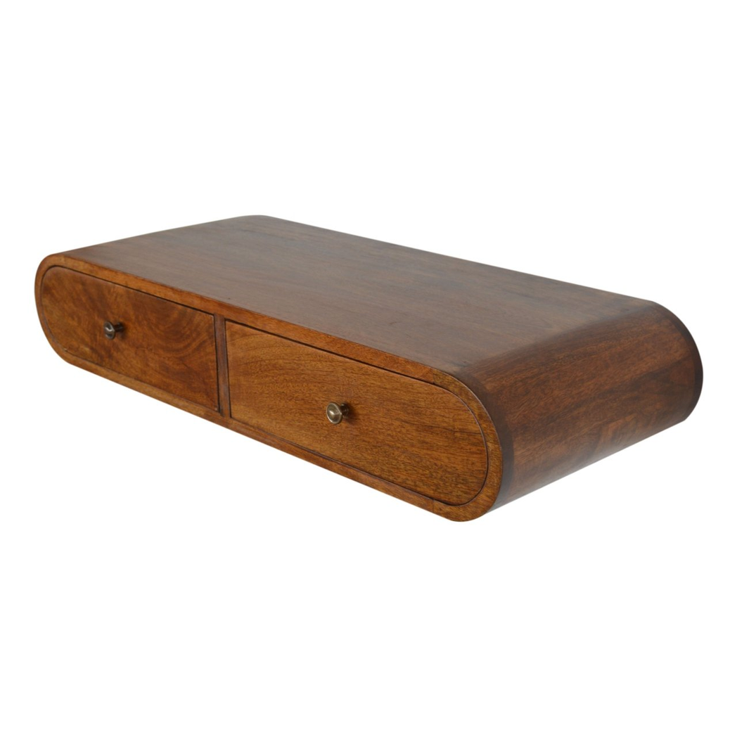 Artisan Furniture Solid Wood Floating London Console Table with 2 Drawers – Wall Mounted, Chestnut, Dark Brown