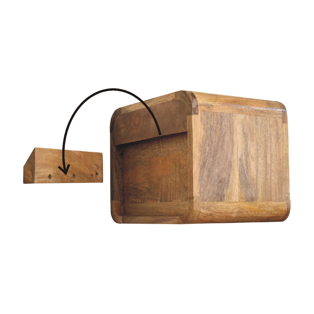 Artisan Mini Solid Wood Floating Bedside Table with Drawer & Open Shelf – Wall-Mounted, Oak-Look Finish