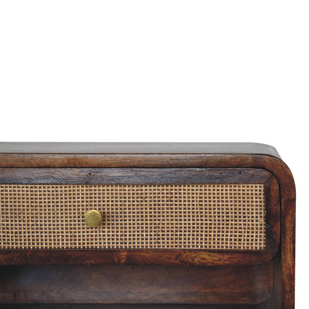 Artisan Furniture Solid Wood Chestnut Wall Mounted Woven Bedside, 1 Drawer & Shelf – Dark Brown