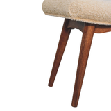 Artisan Furniture Solid Wood Boucle Curved Bench – Upholstered Hallway & Bedroom Seat, Honey Caramel Legs, Cream