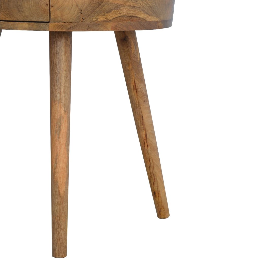 Artisan Furniture Solid Wood Nordic Circular Bedside Table with 1 Drawer – Oak-Ish Finish, Beige