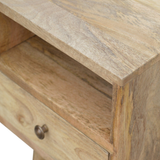 Artisan Mini Solid Mango Wood Bedside Table with Drawer & Open Slot – Compact Bedroom Storage, Beige