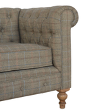 Artisan Furniture Chesterfield 2 Seater Sofa in Multi Tweed with Button Tufting – Solid Mango Wood Frame, Grey