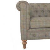 Artisan Furniture Chesterfield 2 Seater Sofa in Multi Tweed with Button Tufting – Solid Mango Wood Frame, Grey