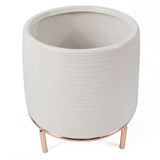 18cm White Ceramic Planter with Metal Stand – Indoor Plant Pot, White & Gold