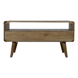 Artisan Curved Solid Wood Media Unit with 2 Drawers – Oak-Look Brown TV Stand for Living Rooms