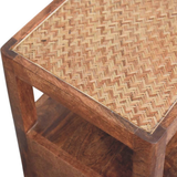 Artisan Furniture Solid Wood Caldera Bedside Stand, 1 Drawer, Open Shelf and Rattan Top – Brown
