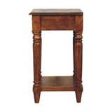 Artisan Furniture Solid Mango Wood Side Table with Drawer, Turned Legs & Lower Shelf – Chestnut Brown