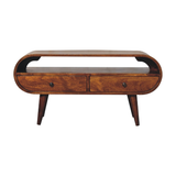 Artisan Furniture Circular TV Stand in Solid Mango Wood, 2 Drawers & Open Slot – Media Unit, Dark Brown