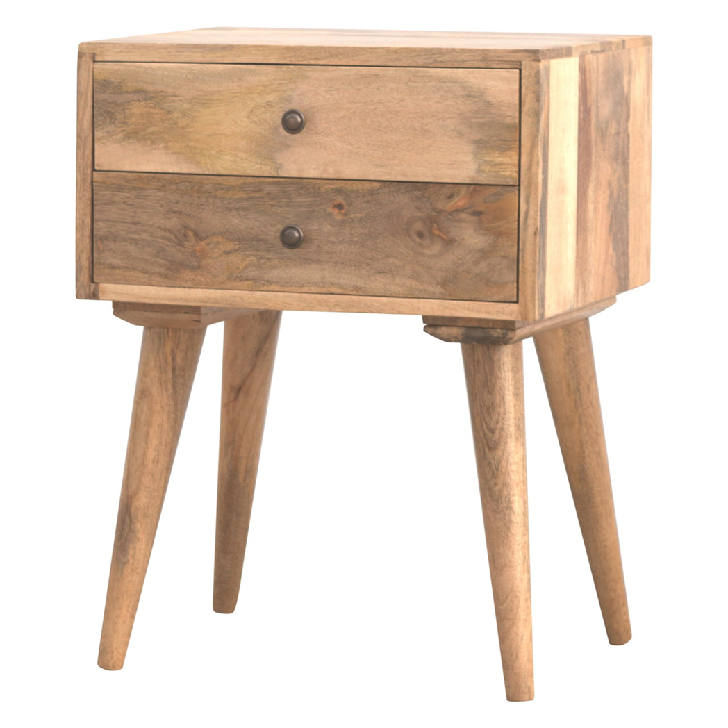 Artisan Furniture Modern Bedside Table with 2 Drawers and Nordic Wood Legs – Solid Mango Wood, Beige