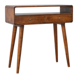 Artisan Curved Solid Wood Console Table with 2 Drawers – Hallway Furniture, Chestnut