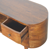 Artisan Furniture Rounded Media Unit in Solid Mango Wood, 4 Drawers & 2 Open Slots – Living Room, Chestnut