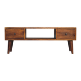 Artisan Furniture Solid Wood Classic Chestnut Coffee Table with 2 Drawers & 2 Open Slots – Dark Brown