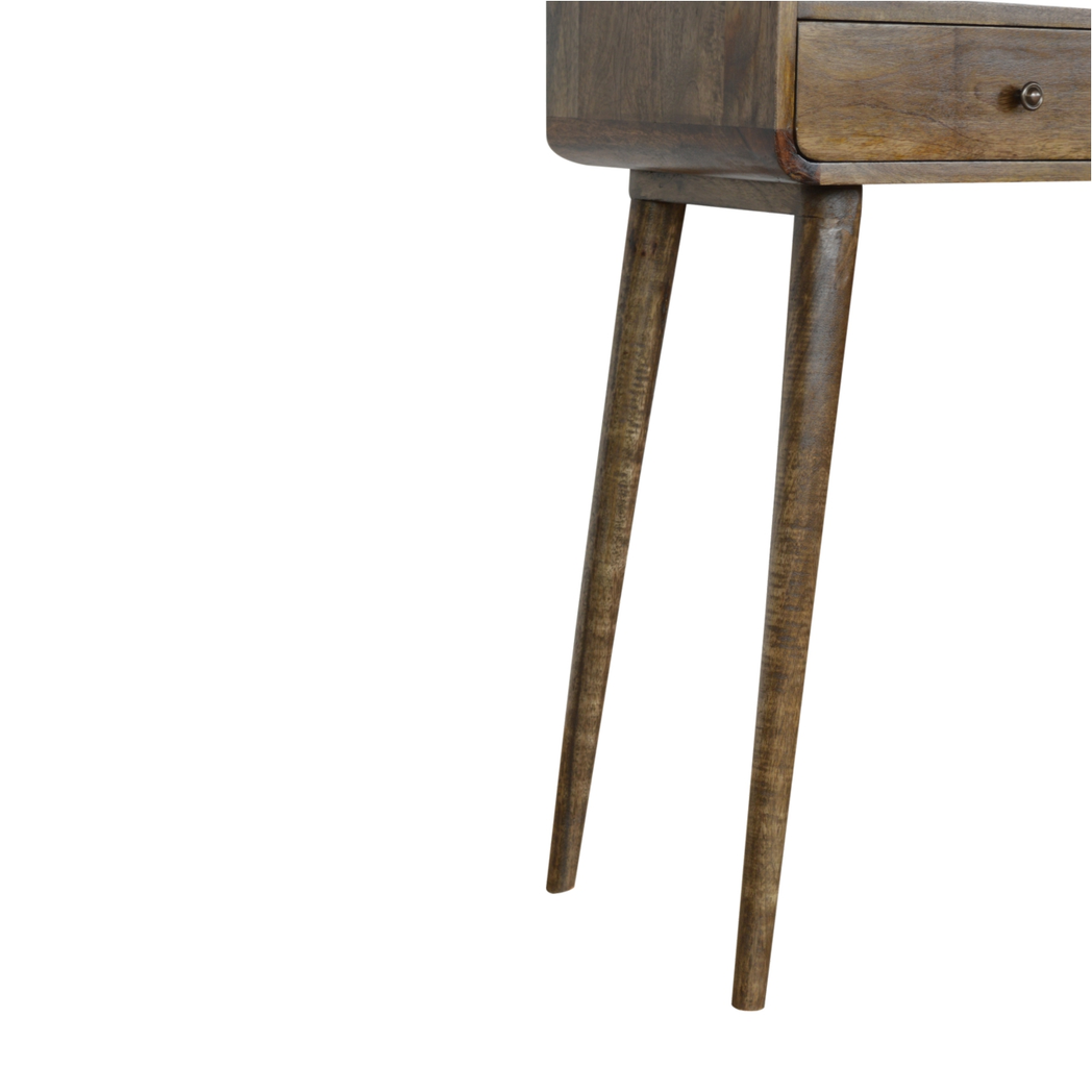 Artisan Furniture Solid Wood Curved Console Table with 2 Drawers & Open Storage – Grey-wash, Grey and Brown