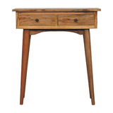 Artisan Furniture Solid Wood Mini Hallway Console Table with 2 Drawers – Nordic Design, Oak-ish, Brown