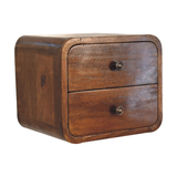 Artisan Furniture Mango Wood Floating Mini Bedside Table with 2 Drawers – Wall-Mounted, Chestnut