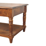 Artisan Furniture Solid Wood Turned Legs Coffee Table with 2 Drawers and Shelf – Living Room, Dark Brown