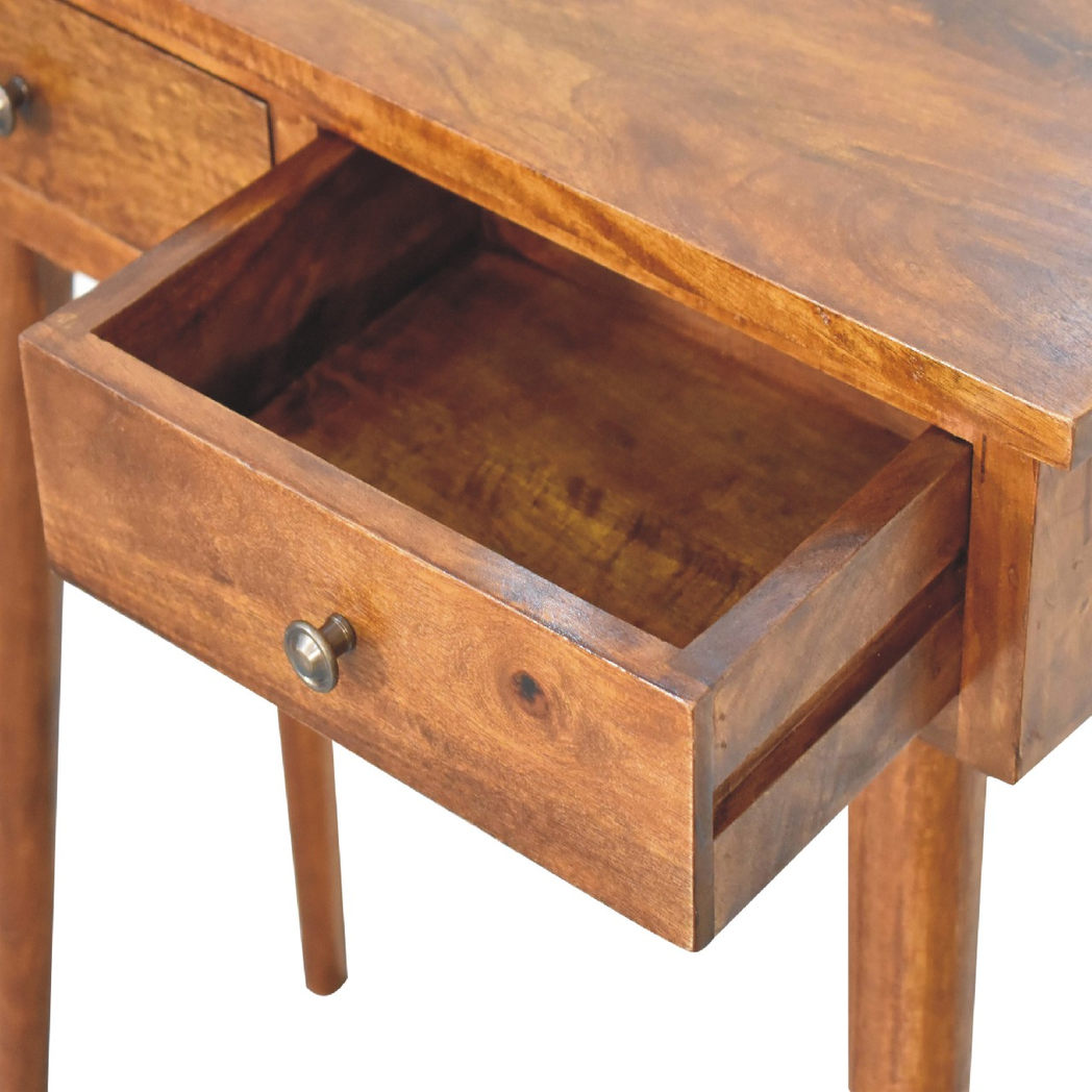 Artisan Mini Solid Wood Hallway Console Table with 2 Drawers – Narrow Entryway Storage, Dark Chestnut