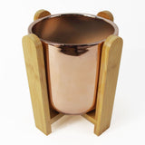 16cm Gold Ceramic Planter with Bamboo Stand – Indoor Plant Pot, Gold & Brown