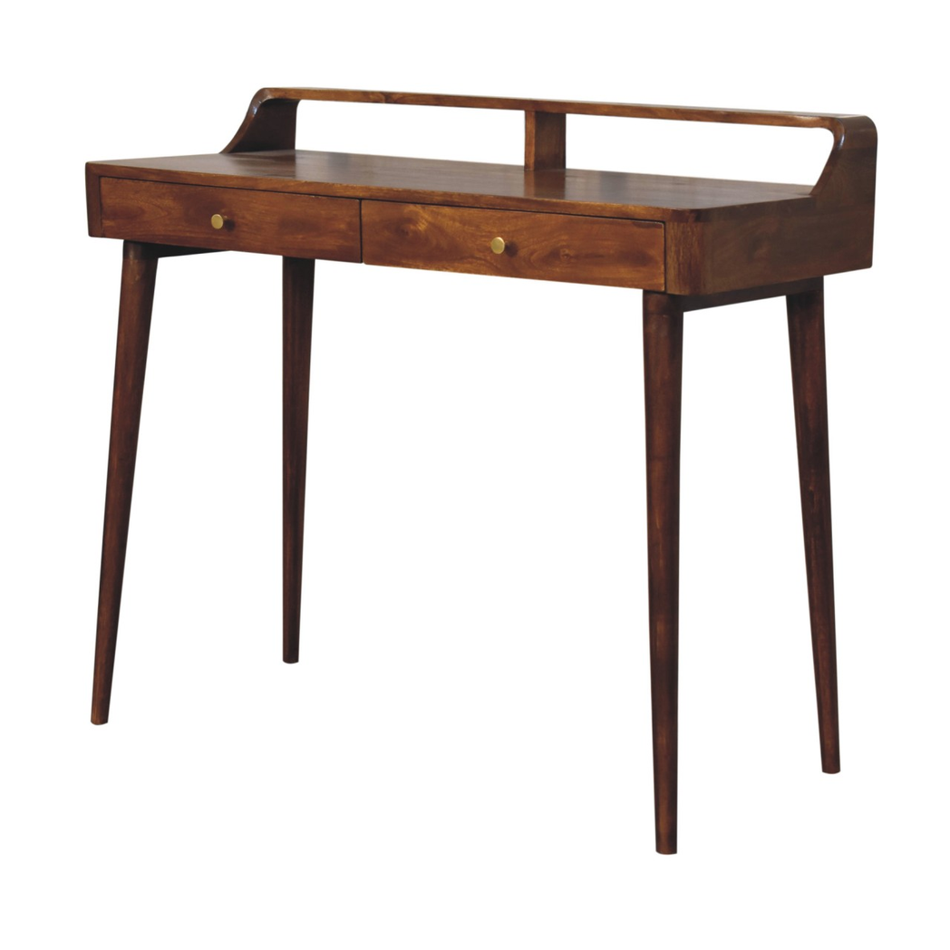 Artisan Furniture Solid Wood Elevated Console Table with 2 Drawers – Chestnut Finish Hallway Table, Dark Brown