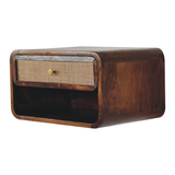 Artisan Furniture Solid Wood Chestnut Wall Mounted Woven Bedside, 1 Drawer & Shelf – Dark Brown