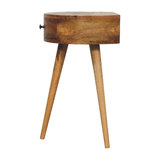 Artisan Furniture Mini Circular Bedside Table with Drawer – Solid Mango Wood, Oak-ish Finish, Brown