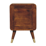 Artisan Furniture Solid Wood Avora Brass Embossed Nightstand with 2 Doors – Chestnut Finish, Brown and Gold