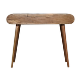 Artisan Furniture Round Dressing Table in Solid Mango Wood with Foldable Mirror & Storage – Bedroom, Beige