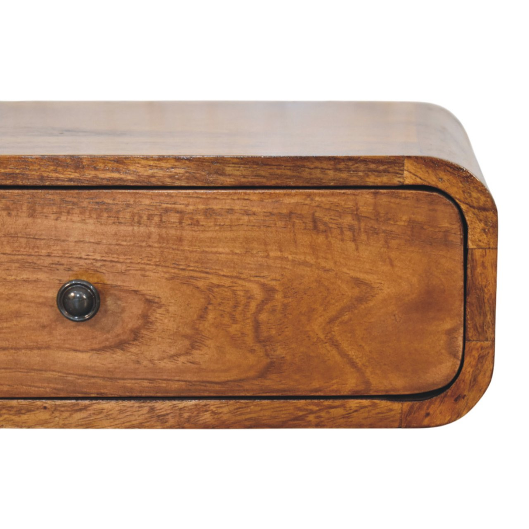 Artisan Avora Wall-Mounted Solid Wood Nightstand with Drawer – Floating Bedside Table, Honey Caramel