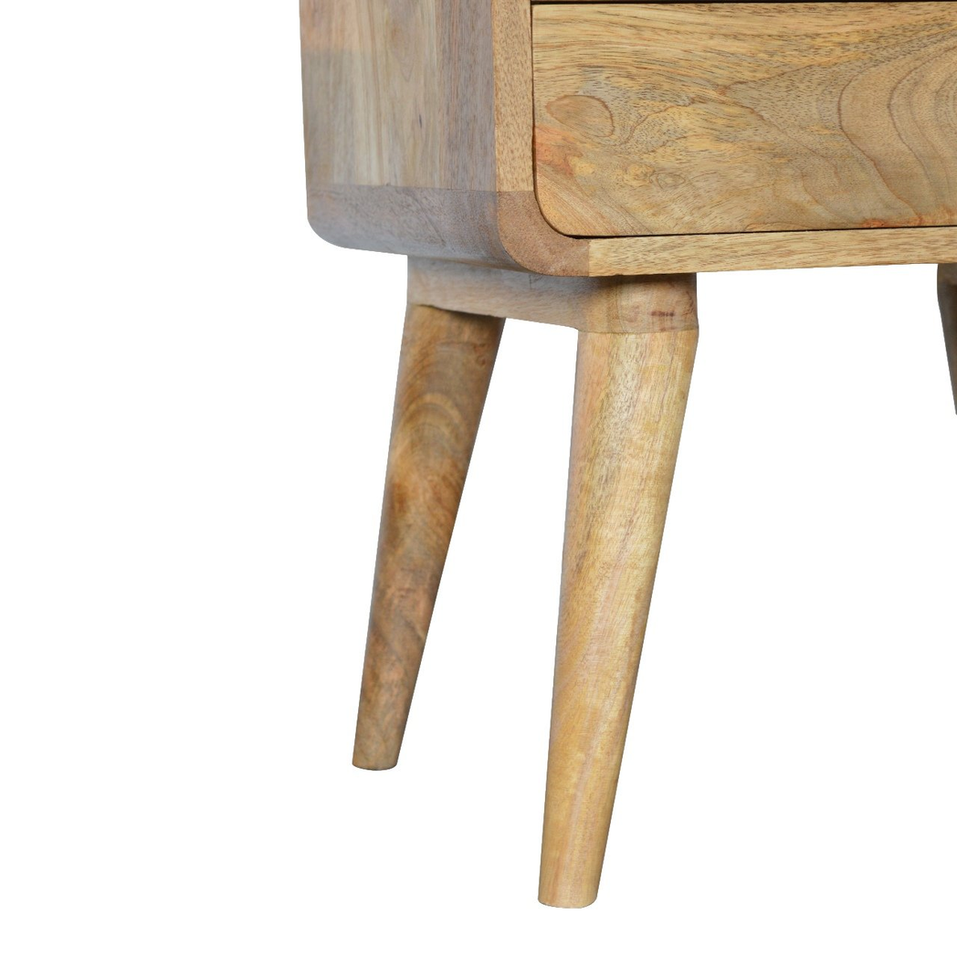 Artisan Furniture Curved Bedside Table with 2 Drawers – Solid Mango Wood, Oak-Effect Finish, Brown