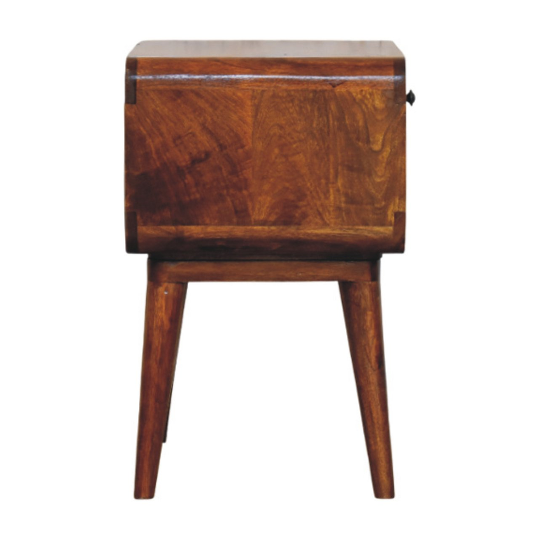 Artisan Furniture Solid Wood Avora Chestnut Nightstand with Drawer and Open Shelf – Mid-Century Style, Brown