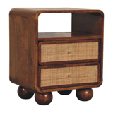 Artisan Furniture Solid Wood Larissa 2 Drawer Nightstand with Open Shelf – Rattan Bedside Table, Dark Brown