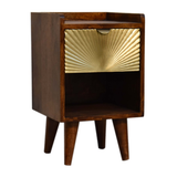 Artisan Furniture Mini Manila Gold Bedside Table with 1 Drawer & Open Shelf – Chestnut Finish, Brown