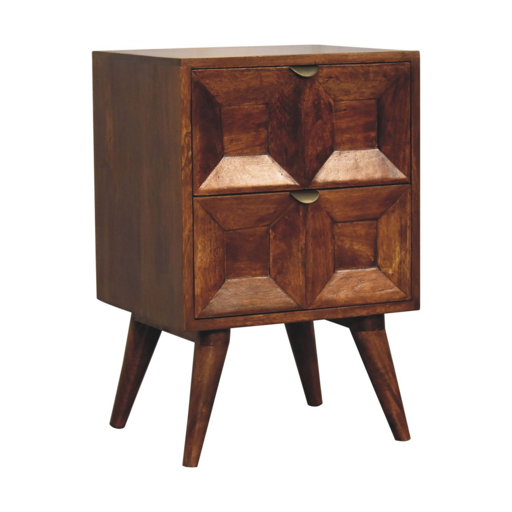 Artisan Furniture Solid Wood Quad Bedside Table with 2 Drawers – Nordic Style Mango Wood, Dark Brown