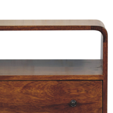 Artisan Furniture Solid Wood Curved Nordic Charm Chest with 2 Drawers and Shelf – Mid-Century, Dark Brown