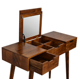 Artisan Furniture Solid Wood Foldable Mirror Dressing Table with 2 Drawers – Nordic Style, Chestnut Brown