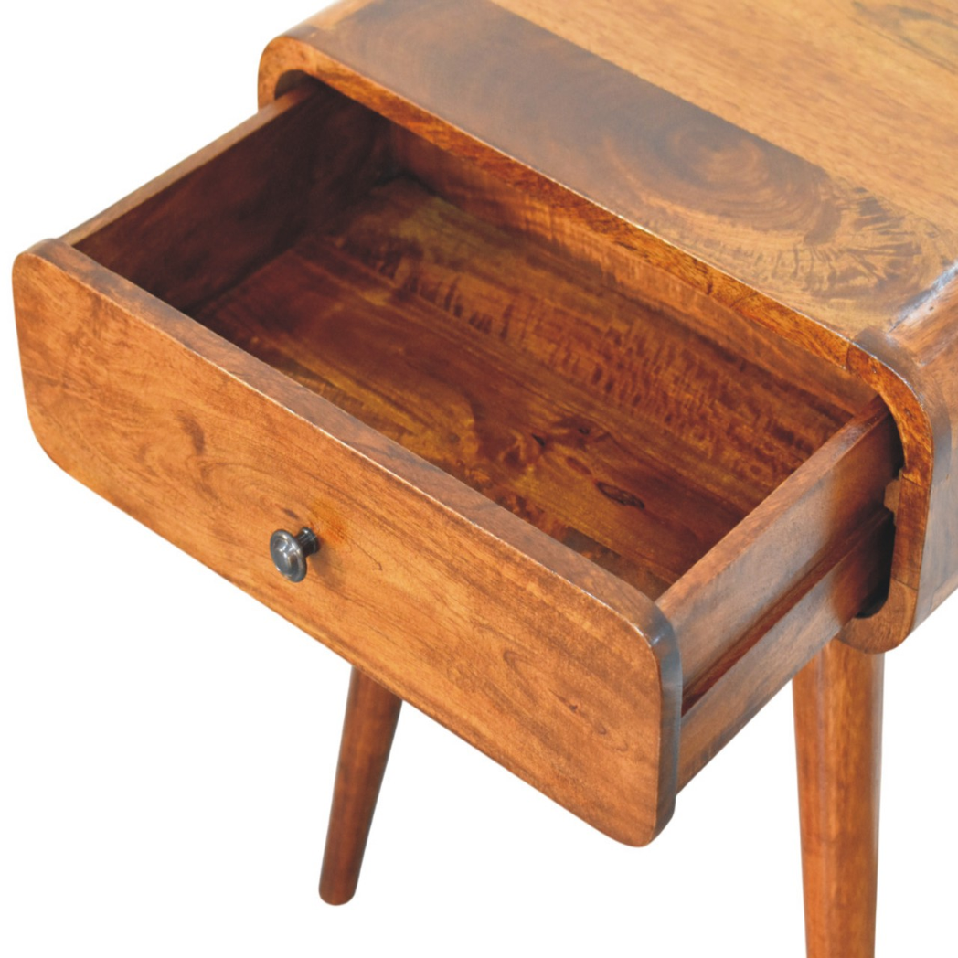 Artisan Furniture Solid Wood Avora Nightstand with 1 Drawer – Mid-Century Bedside Table, Chestnut Brown