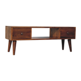 Artisan Furniture Solid Wood Classic Chestnut Coffee Table with 2 Drawers & 2 Open Slots – Dark Brown