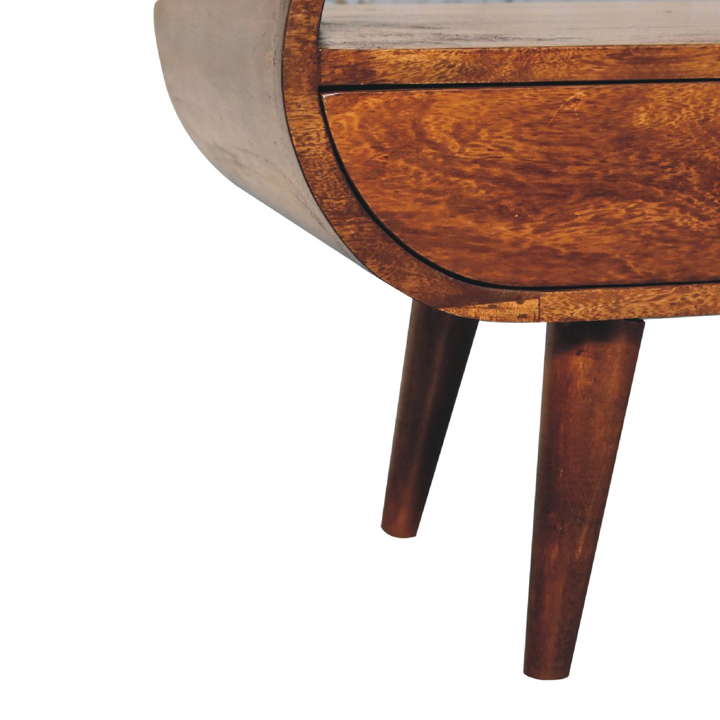 Artisan Furniture Circular TV Stand in Solid Mango Wood, 2 Drawers & Open Slot – Media Unit, Dark Brown