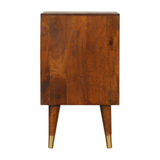 Artisan Furniture Solid Wood Manila Gold Chestnut Bedside Table, 2 Drawers & Brass Cap Feet – Brown